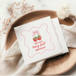 Guardanapo De Papel Berry primeiro aniversário de morango Laço Rosa