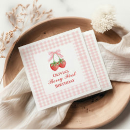 Guardanapo De Papel Berry primeiro aniversário de morango Laço Rosa Gi