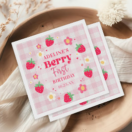 Guardanapo De Papel Berry Primeiro Fofo Aniversário de 1 ano Morango