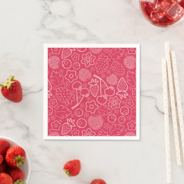 Guardanapo De Papel Berry Strawberry Cherry White Hand drawn Modern.