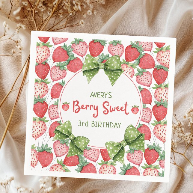 Guardanapo De Papel Berry Sweet 3rd Birthday Strawberry Party  (Criador carregado)