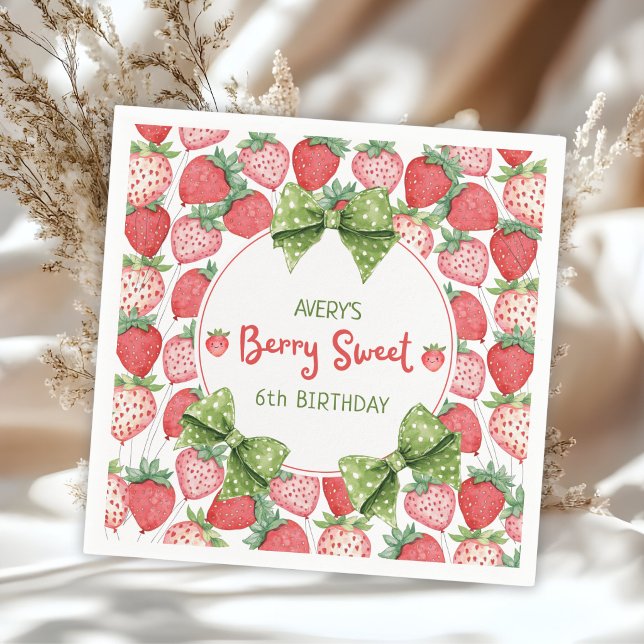 Guardanapo De Papel Berry Sweet 6th Birthday Strawberry Party  (Criador carregado)