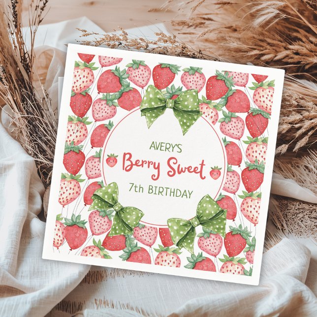 Guardanapo De Papel Berry Sweet 7th Birthday Strawberry Party  (Criador carregado)