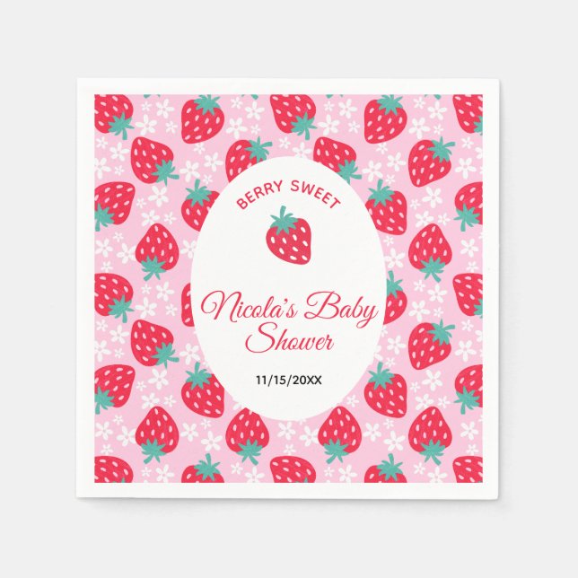 Guardanapo De Papel Berry Sweet Pink Strawberry Baby Shower (Frente)
