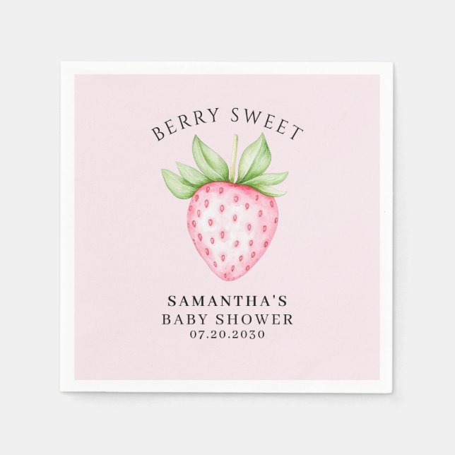 Guardanapo De Papel Berry Sweet Pink Strawberry Girl Baby Shower (Frente)