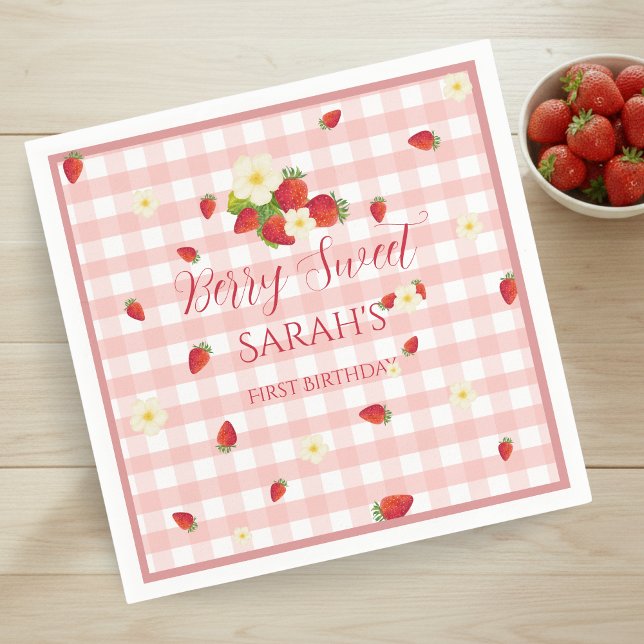Guardanapo De Papel Berry Sweet Strawberry 1st Birthday Party (Berry Sweet Strawberry 1st Birthday Party Napkins)