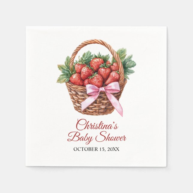 Guardanapo De Papel Berry Sweet Strawberry Baby Shower (Frente)