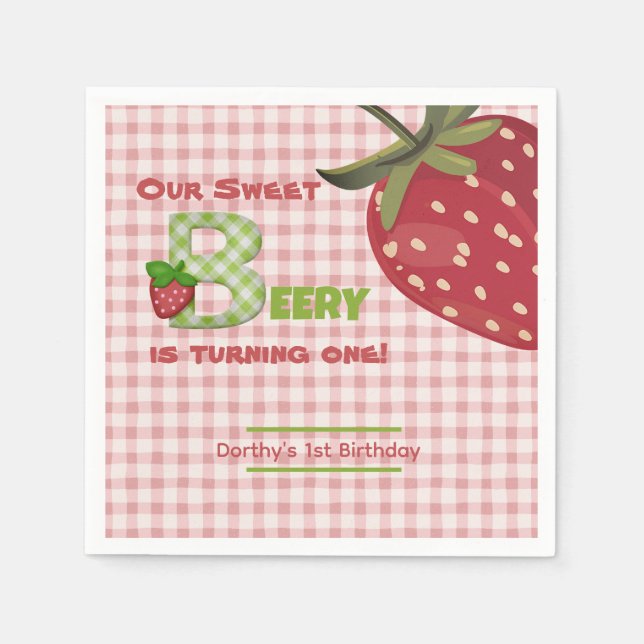 Guardanapo De Papel Berry Sweet Strawberry Birthday Paper Napkin (Frente)