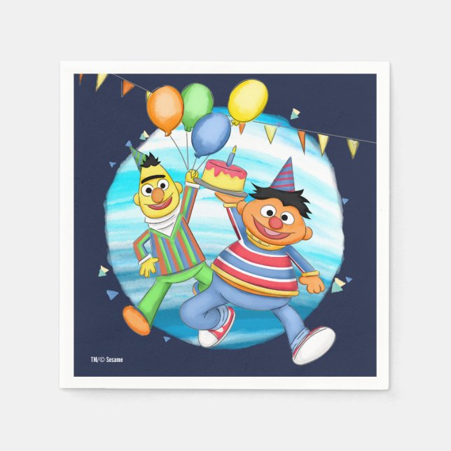 Guardanapo De Papel Bert e Ernie Birthday Balloons (Frente)