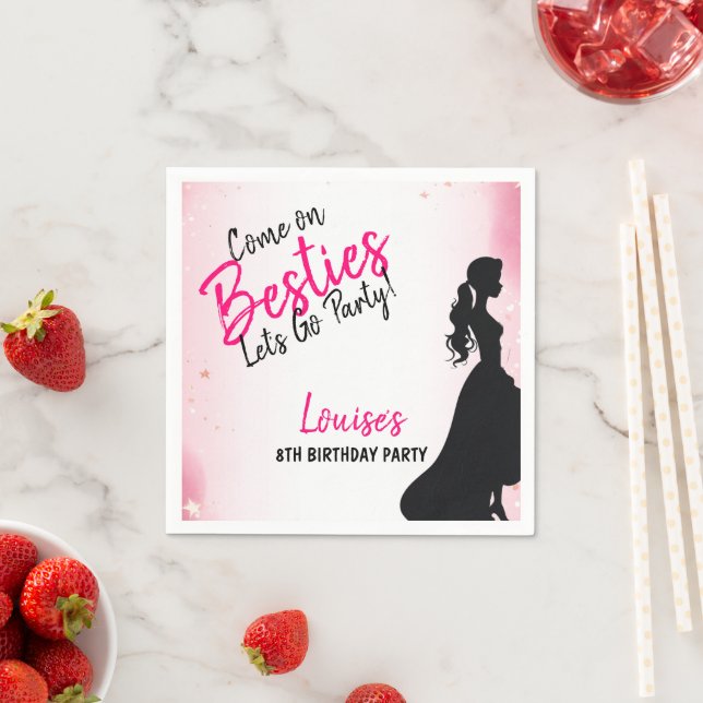 Guardanapo De Papel Besties Doll Pink Glitter Party (Insitu)