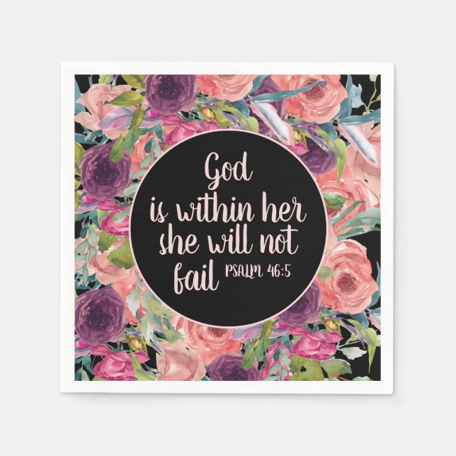 Guardanapo De Papel Bíblia Rosa Púrpura Floral Preta-Cristã (Frente)