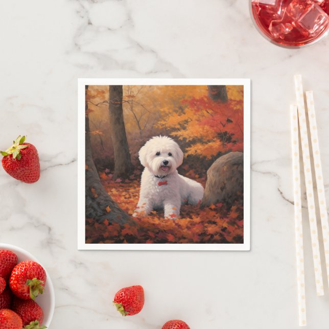Guardanapo De Papel Bichon Frise nas Folhas do outono Cai Inspire (Insitu)