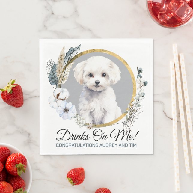 Guardanapo De Papel Bichon Frise Wedding Napkins Com Cães Foto (Insitu)