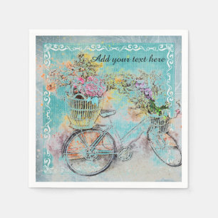Guardanapo De Papel Bicicleta com as cestas da flor na serapilheira