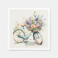 Bicicleta De Aquarela Com Cesta De Flor