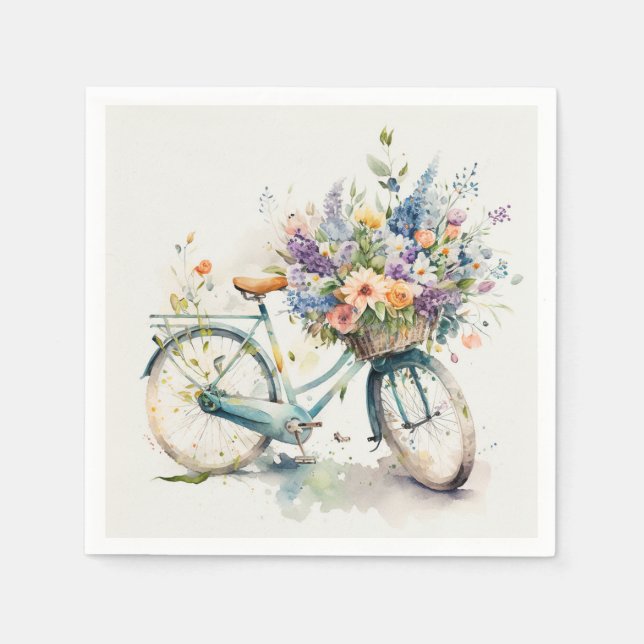 Guardanapo De Papel Bicicleta De Aquarela Com Cesta De Flor (Frente)