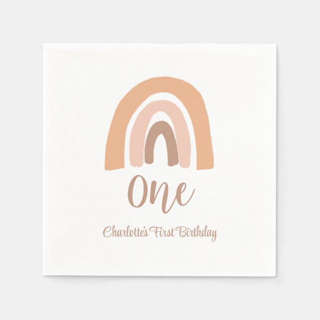 Guardanapo De Papel Bico Primeiro Aniversário Rosa Boho Arco-Íris (Frente)