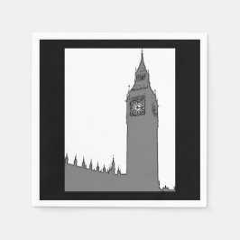 Guardanapo De Papel Big Ben Black & White Vintage Style London Napkins