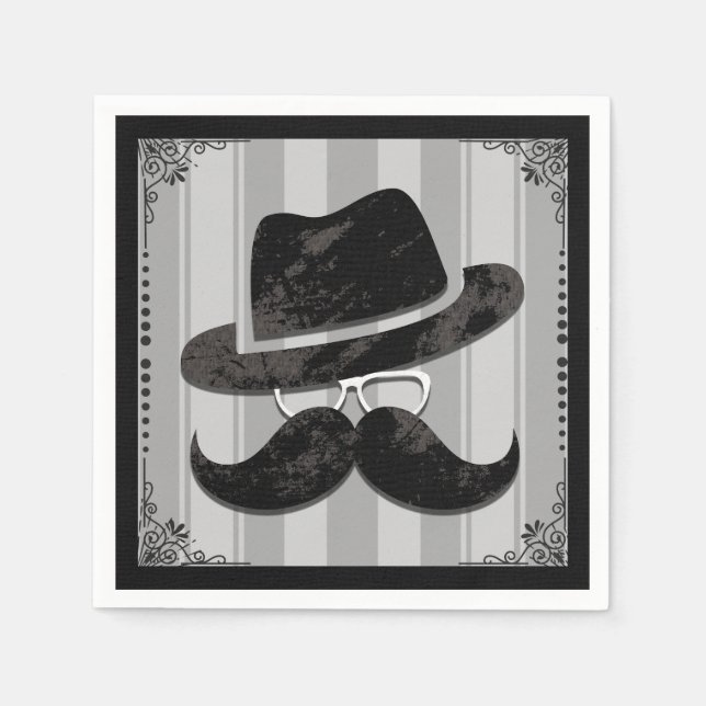 Guardanapo De Papel Bigode de Hipster Chapéu Óculos Festa de Aniversár (Frente)