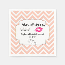 Guardanapo De Papel bigode e Lábios Sr. & Peach Chevron Wedding