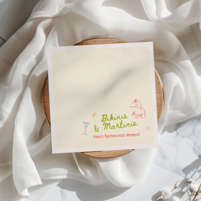 Guardanapo De Papel Bikinis & Martinis - Bachelorette Desenhada À Mão (Criador carregado)