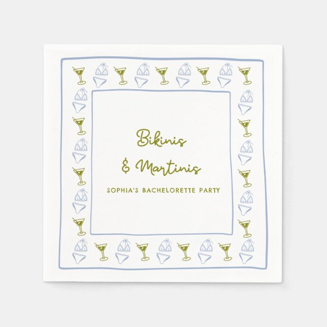 Guardanapo De Papel Bikinis & Martinis Festa de solteira Azul (Frente)