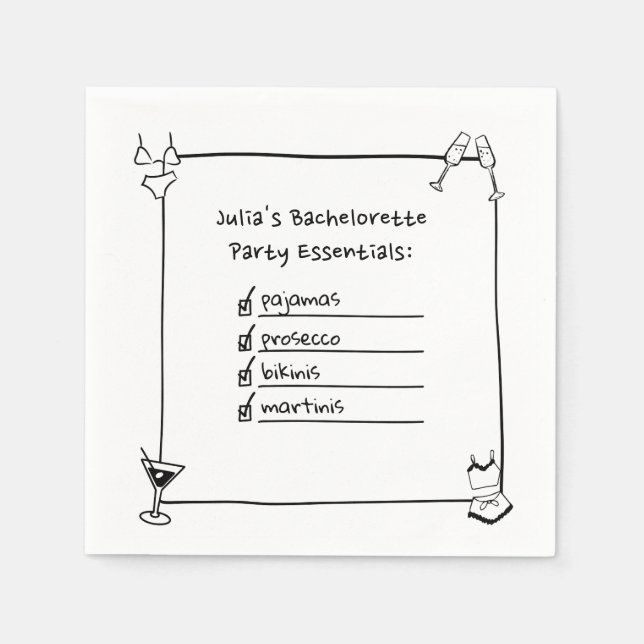 Guardanapo De Papel Bikinis, Martinis, Pijamas, Prosecco Bachelorette (Frente)