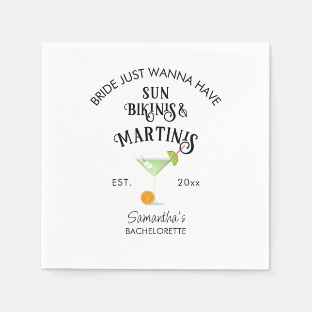 Guardanapo De Papel Bikinis & Martinis - Pool Tropical Hen Bachelorett (Frente)