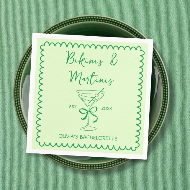 Guardanapo De Papel Bikinis Wavy Desenhado à Mão & Martinis Bacheloret (Hand Drawn Wavy Bikinis & Martinis Bachelorette Napkins)