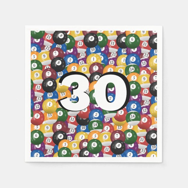 Guardanapo De Papel Billiard Balls para aniversário de 30 anos (Frente)