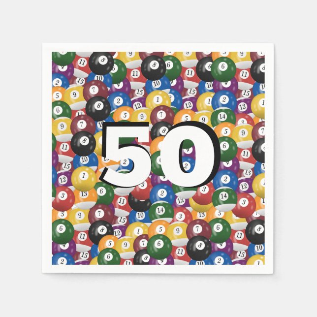 Guardanapo De Papel Billiard Balls para o 50º aniversário (Frente)