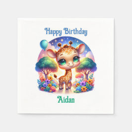 Guardanapo De Papel Birthday Baby Giraffe Fantasy Safari