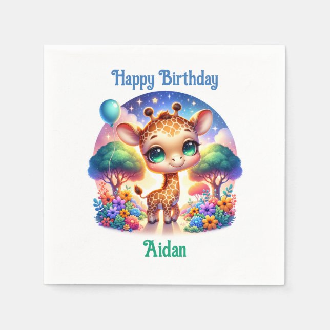 Guardanapo De Papel Birthday Baby Giraffe Fantasy Safari (Frente)