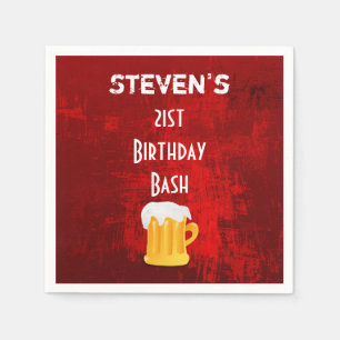 Guardanapo De Papel Birthday Bash Beer Mug no Grunge Red Abstrato