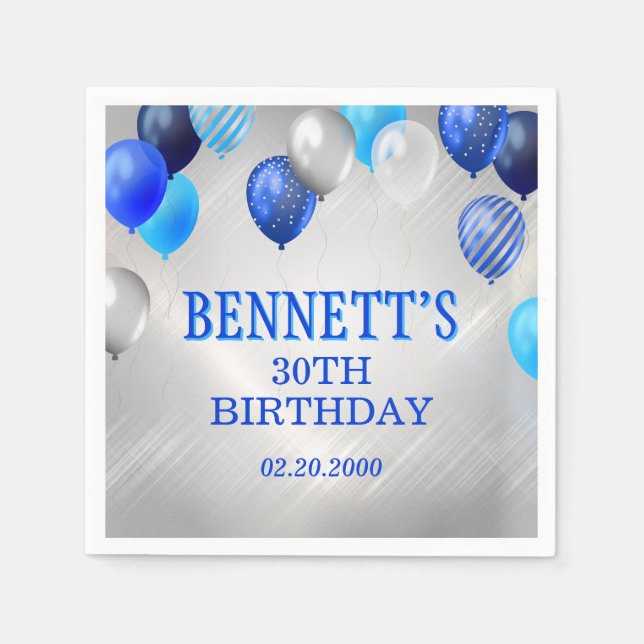 Guardanapo De Papel Birthday Blue Balloons Napkins (Frente)