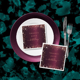 Guardanapo De Papel Birthday Burgundy - rosa dourado script