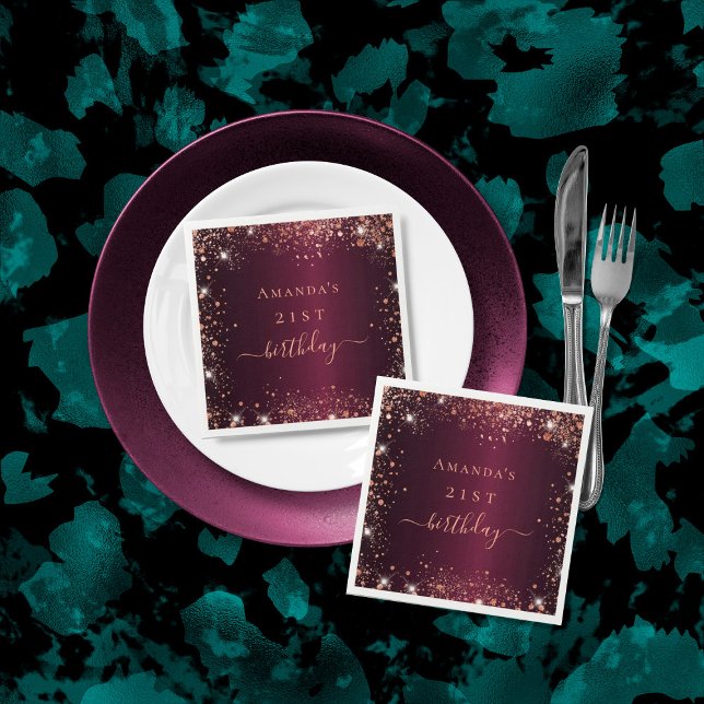 Guardanapo De Papel Birthday Burgundy - rosa dourado script (Criador carregado)