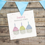 Guardanapo De Papel Birthday Cute Colorful Watercolor Pastel Cupcakes<br><div class="desc">This design features cute pink girl watercolor cupcakes, a fun birthday candles treat dessert, a whimsical birthday party paper napkins, a stylish trendy calligraphy script, a simple minimalist typography font, a whimsical frosting and sprinkles, a cute colorful pastel colors, for kids child children toddler tween, a birthday party cute girly...</div>
