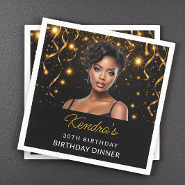 Guardanapo De Papel Birthday Dinner Gold and Black Photo Instagram 