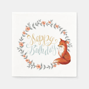 Guardanapo De Papel Birthday Fox Wreath