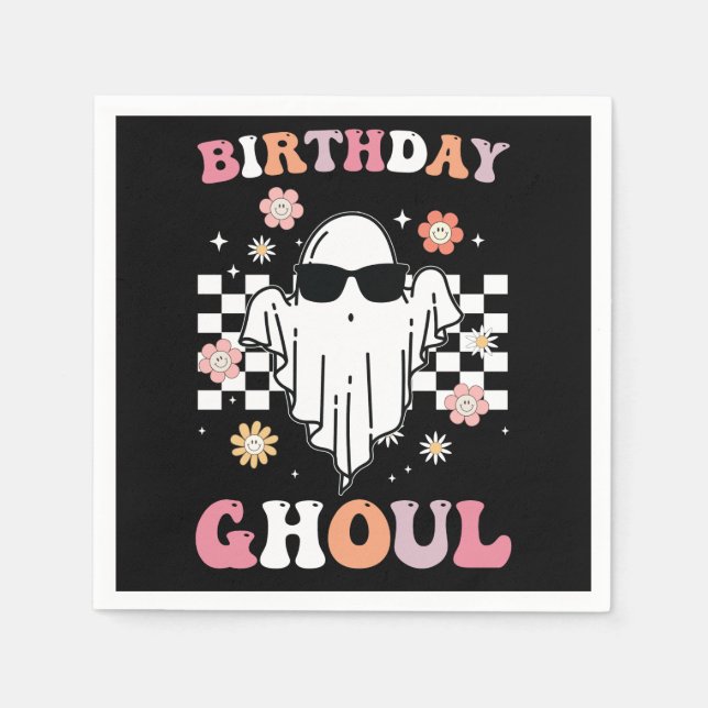 Guardanapo De Papel Birthday Ghoul Ghost Halloween Groovy Retro (Frente)