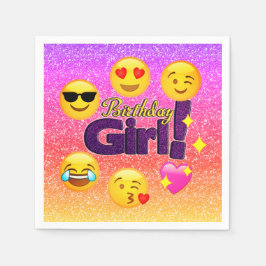 Guardanapo De Papel Birthday Girl Ombre Emoji Paper Party Napkins