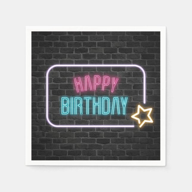 Guardanapo De Papel Birthday Neon Sign On Brick Wall Napkins (Frente)