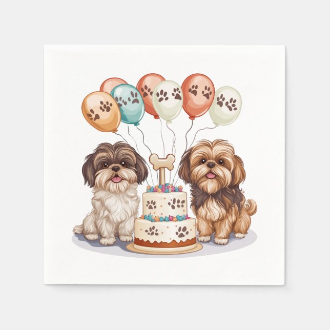 Guardanapo De Papel Birthday Shih Tzu Dogs Birthday Cake (Frente)