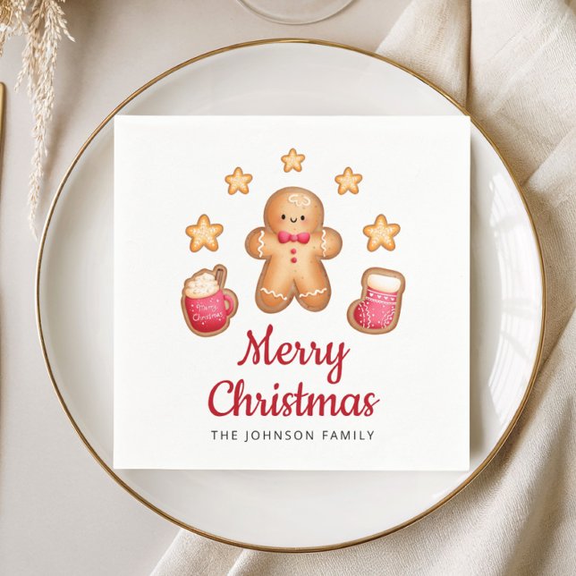 Guardanapo De Papel Biscoito de Natal Bonito Feliz Natal (Cute Gingerbread Man Merry Christmas Napkins)