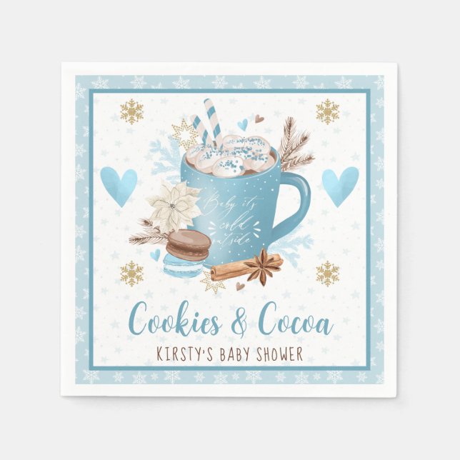 Guardanapo De Papel Biscoitos Azul Aquarela e Chás de Bebê com Cacau (Frente)