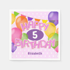 Guardanapo De Papel biscoitos cor-de-rosa e feliz aniversário com balõ