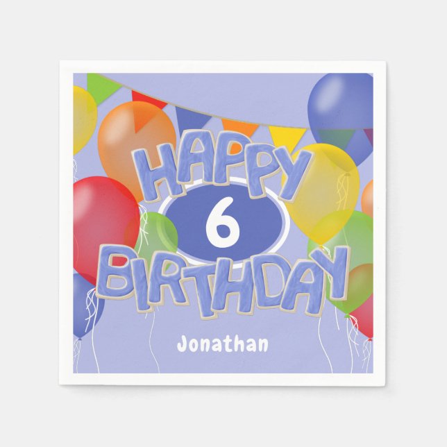 Guardanapo De Papel biscoitos de aniversário felizes azuis com balões (Frente)