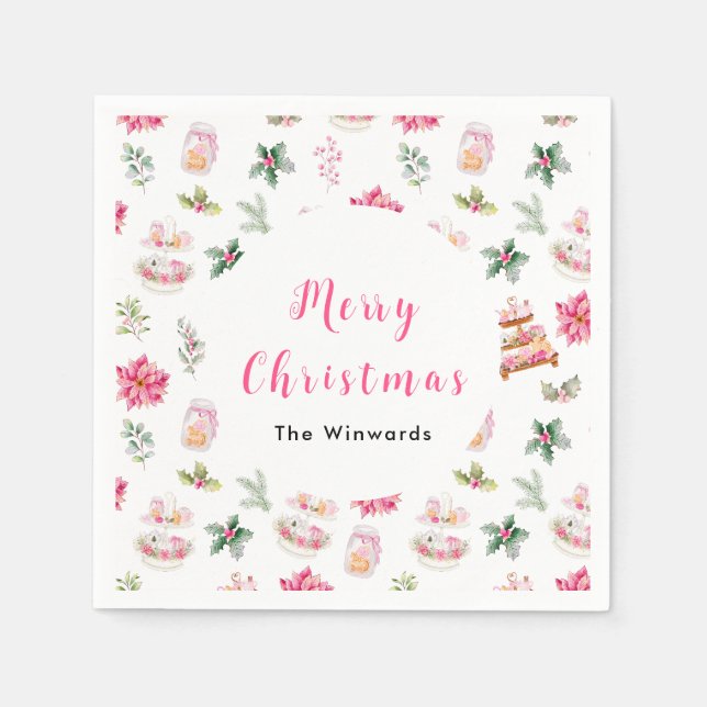 Guardanapo De Papel Biscoitos de Natal e Folhagem Rosa (Frente)
