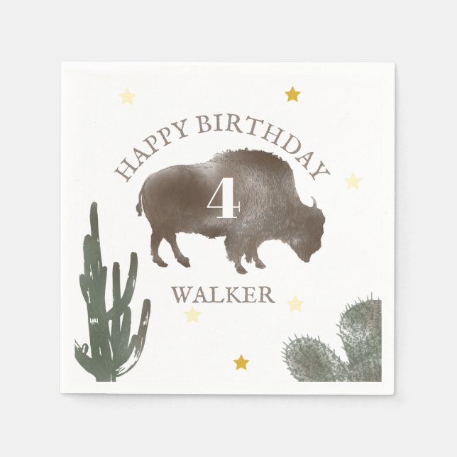 Guardanapo De Papel Bison Desert Cactus Ranch Western Birthday (Frente)